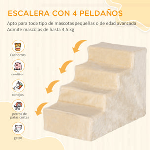 Escalera para Mascotas de 4 Peldaños 2 en 1 con Funda Extraíble y Lavable Escalera Rascadora de Perros Gatos para Cama Sofá Carga 30 kg 60x35x44 cm Beige