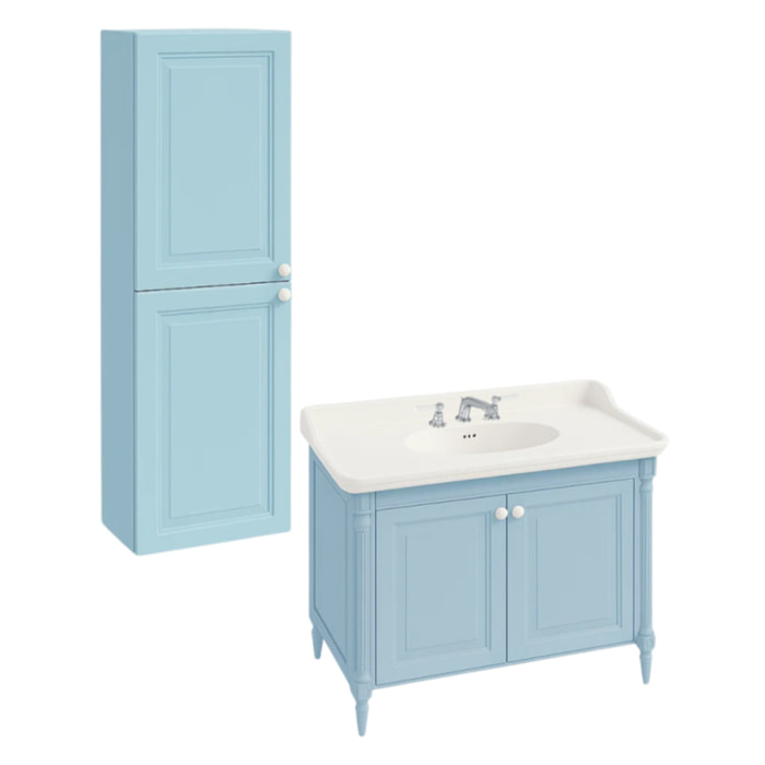 Pack meuble vasque 3 trous Cléo 1889 bleu velours + colonne gauche + mélangeur poignés chrome