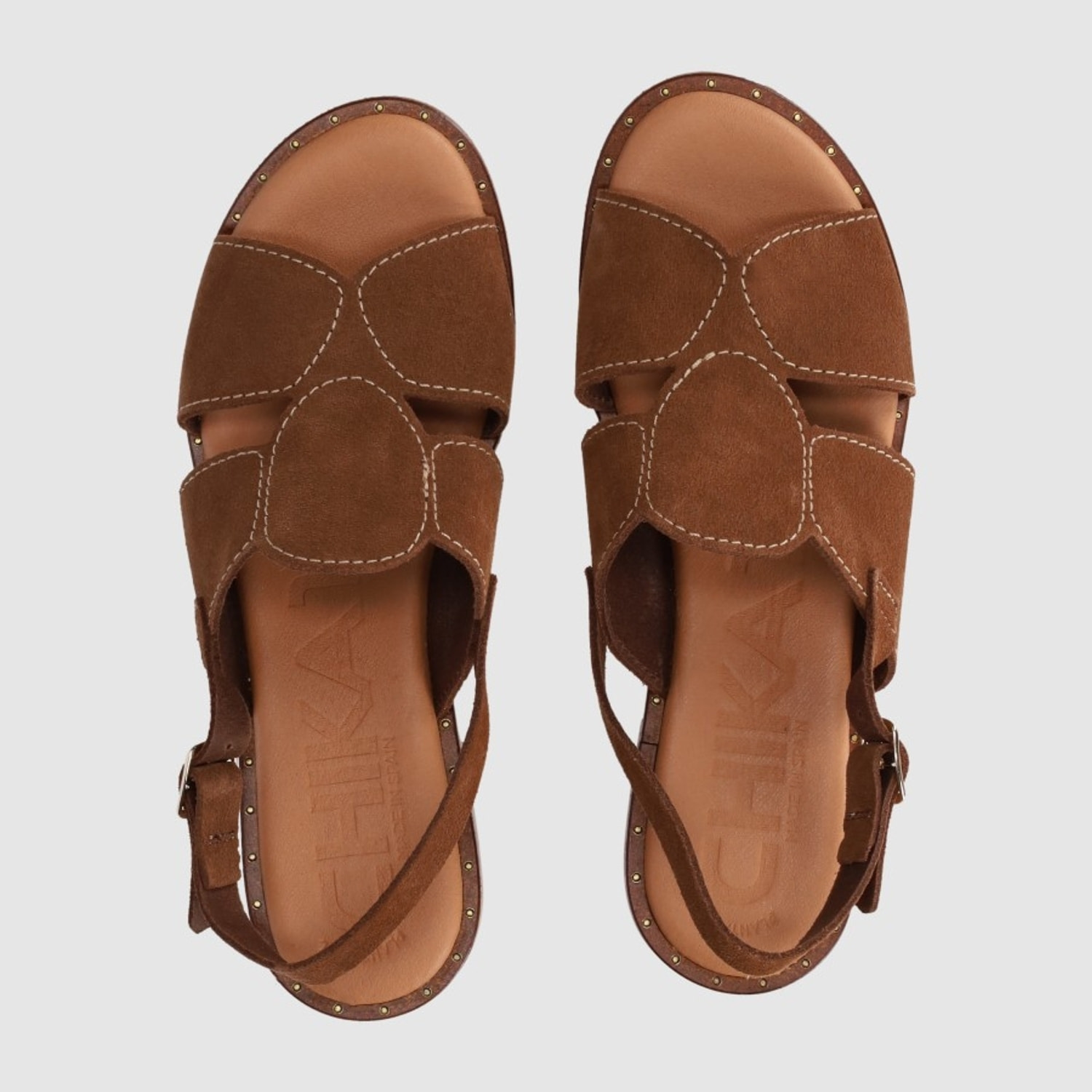 Sandalias de Serraje - Nogal - Tacón: Bajo