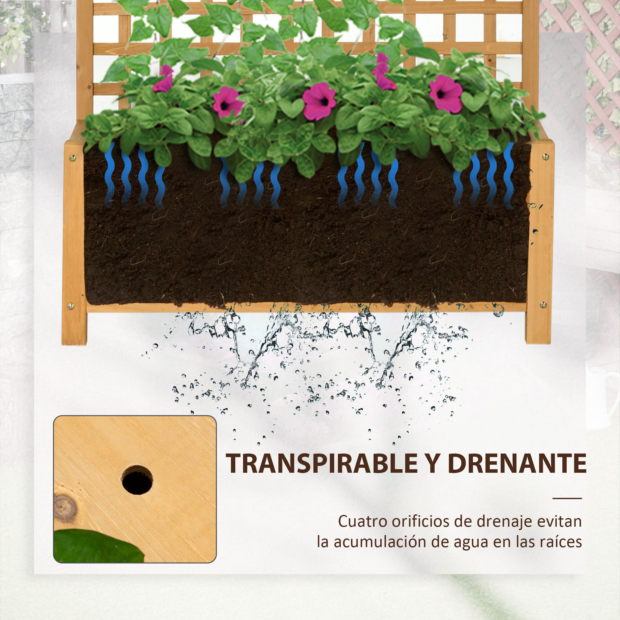 Jardinera con Enrejado de Madera para Trepadora Cultivo de Plantas 90x45x183 cm