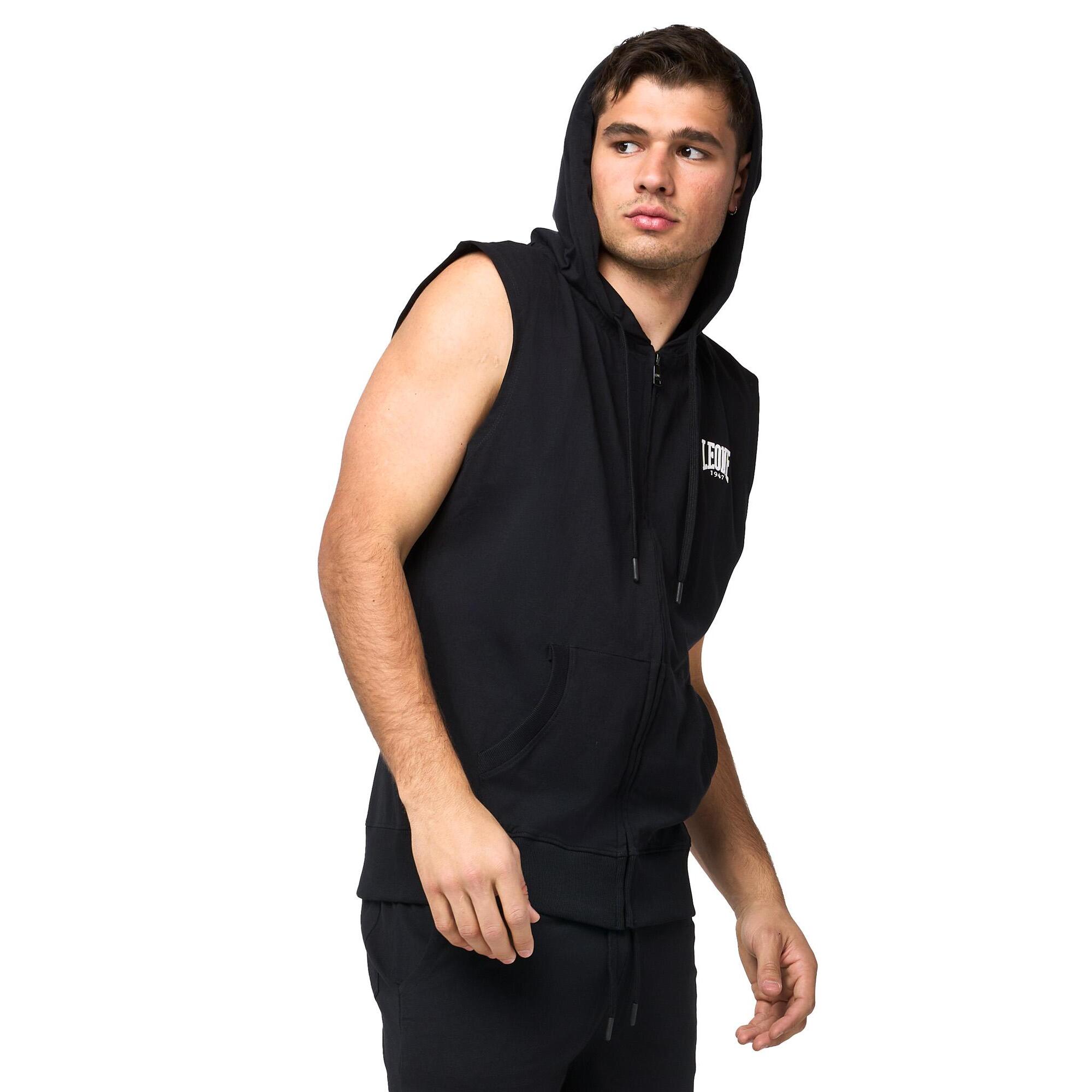 Sudadera de hombre Leone Sporty sin mangas con capucha y cremallera lisa