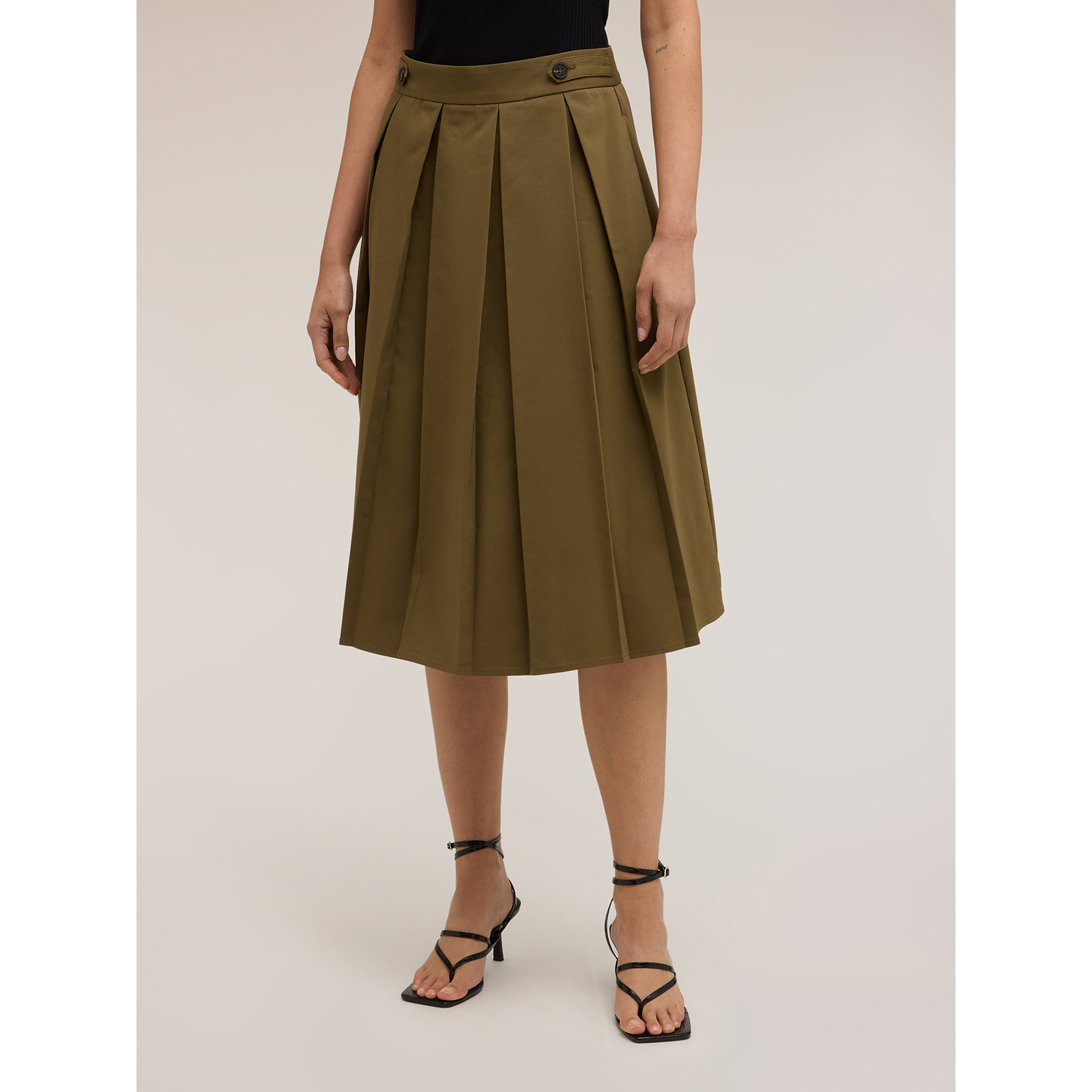 Motivi - Gonna a pieghe misto cotone - Verde militare