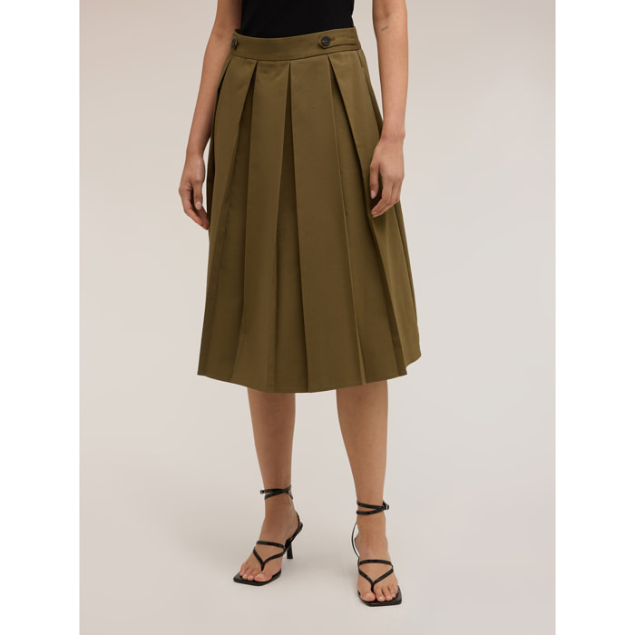 Motivi - Gonna a pieghe misto cotone - Verde militare