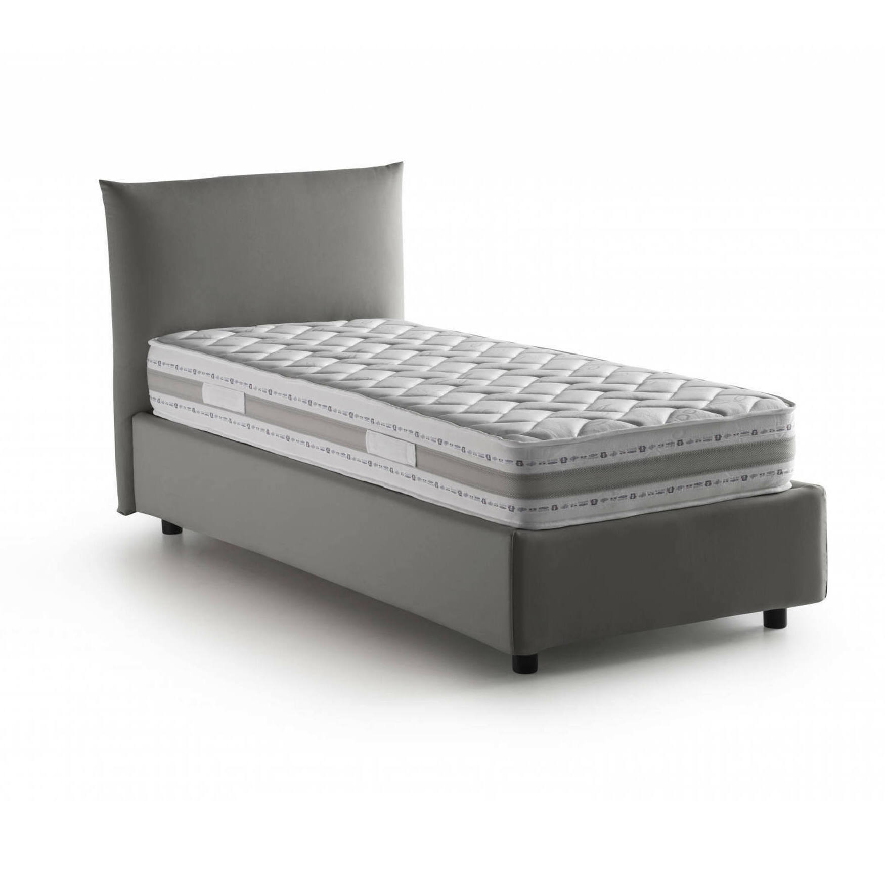 Letto singolo Daisy, Letto contenitore con rivestimento in tessuto, 100% Made in Italy, Apertura frontale, con materasso Cm 80x190 incluso, Grigio