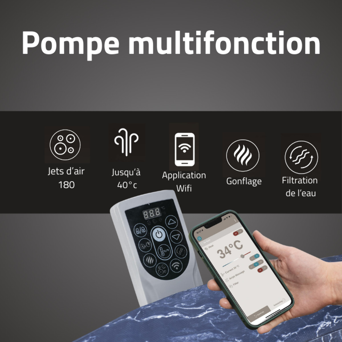 Bestway Spa semi rigide rond Lay-Z-Spa Toronto Smart AirJet Thermacore avec WiFi 5-7 personnes