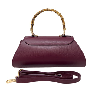 Borsa a Mano Elegante da Donna con Manico in Bambu in Pelle Martellata