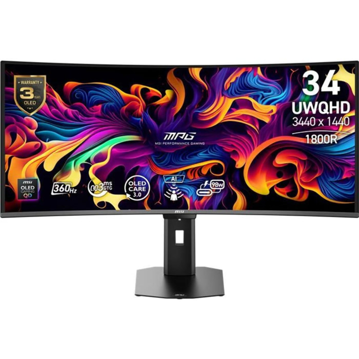 Ecran PC Gamer MSI MPG 341CQR 34" Incurvé 1800R UWQHD 360Hz QD-OLED HDMI 2.1 USB-C 90W