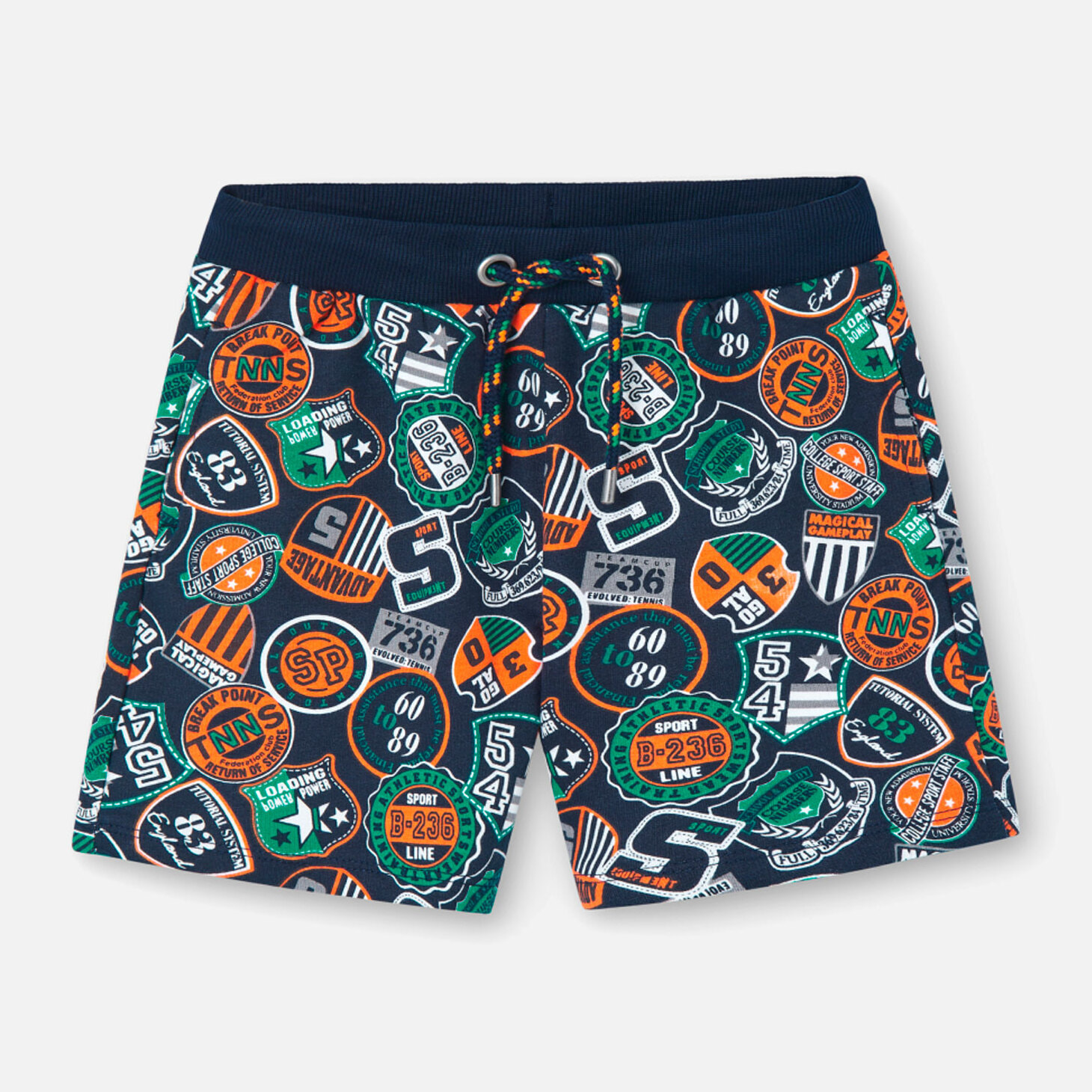 Bermudas estampadas niÃ±o, felpa, azul marino