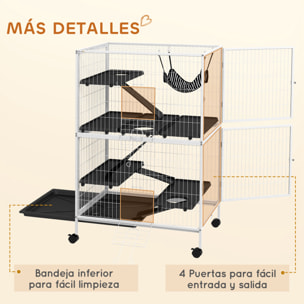 Jaula para Animales Pequeños de 4 Niveles Jaula para Roedores con Ruedas Rampas Hamaca Colgante y Bandeja Extraíble Recinto para Conejos Chinchillas Hurones 80x52x128 cm Blanco