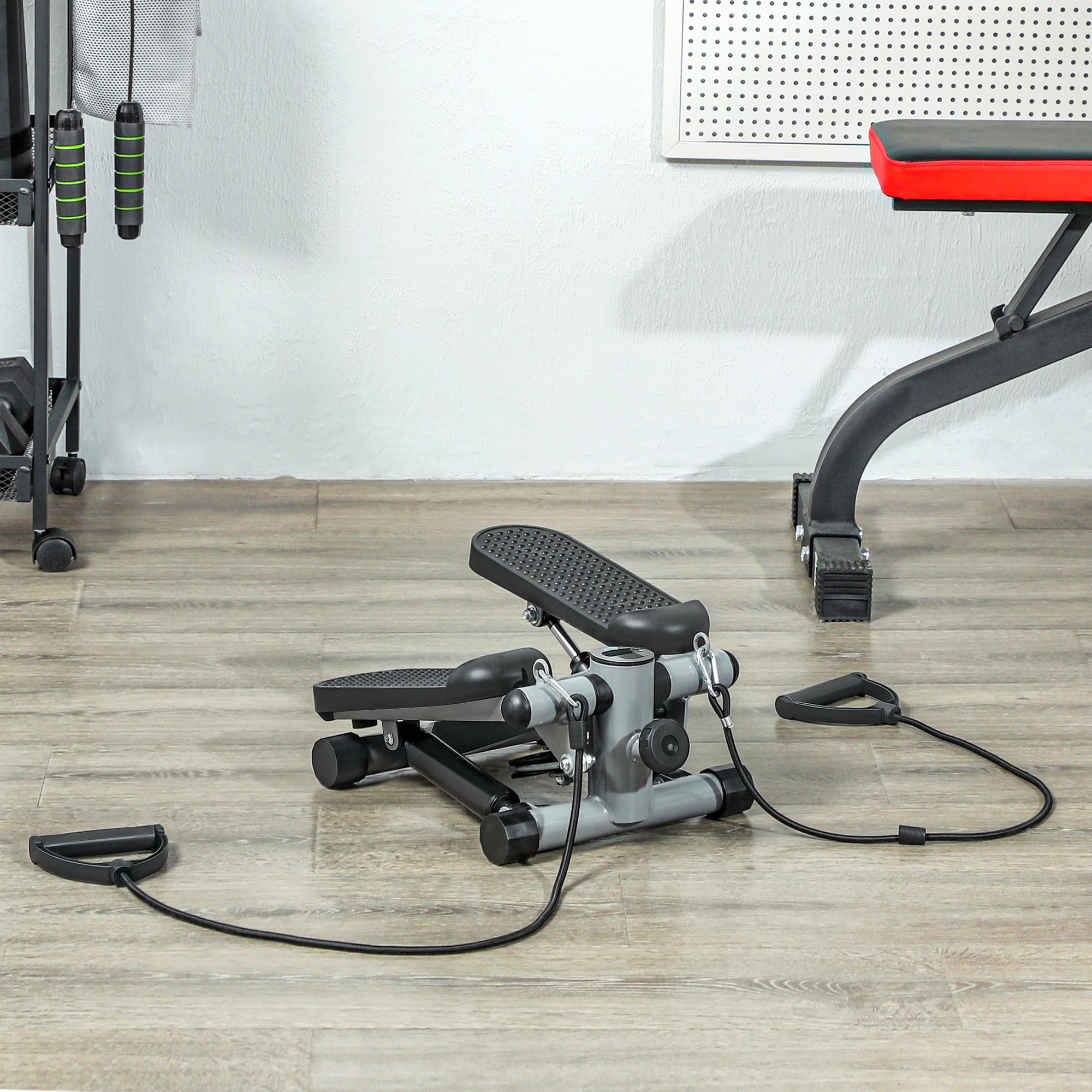Mini stepper Fitness réglable 2 bandes de résistance incluses écran LCD multifonction gris