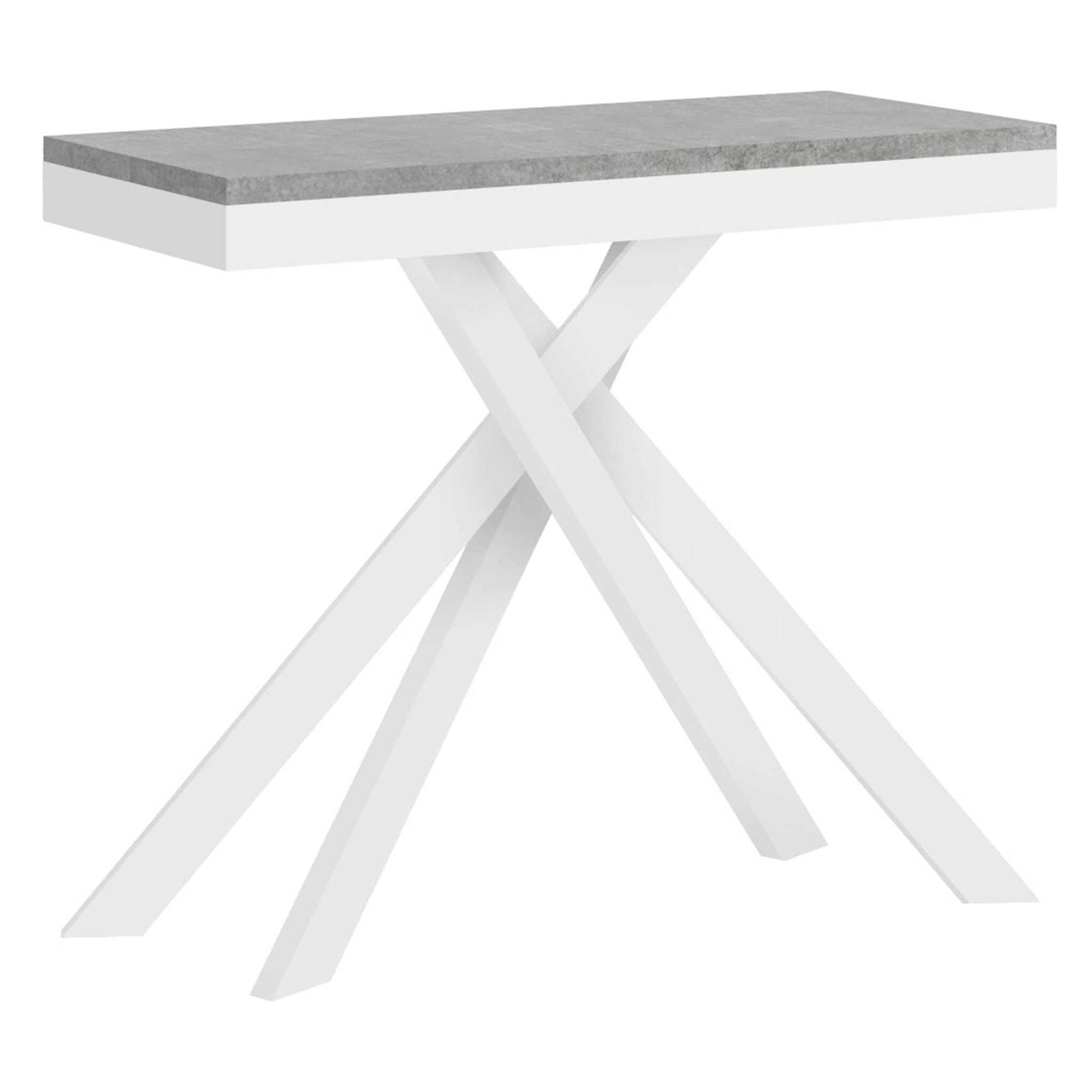 Console extensible 90x40/300 cm Krack Evolution gris béton cadre blanc