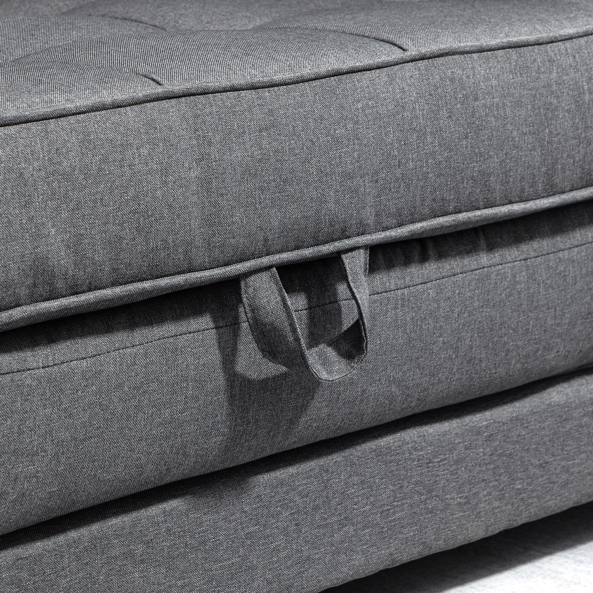Canapé convertible 2 places design contemporain assise dossier capitonnés polyester aspect lin gris
