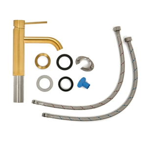 Aurum set mitigeur lavabo + mitigeur cuisine Ceramia Timeless acier inoxydable, douchette extractible, or brossé (SATTMLBA285BG)