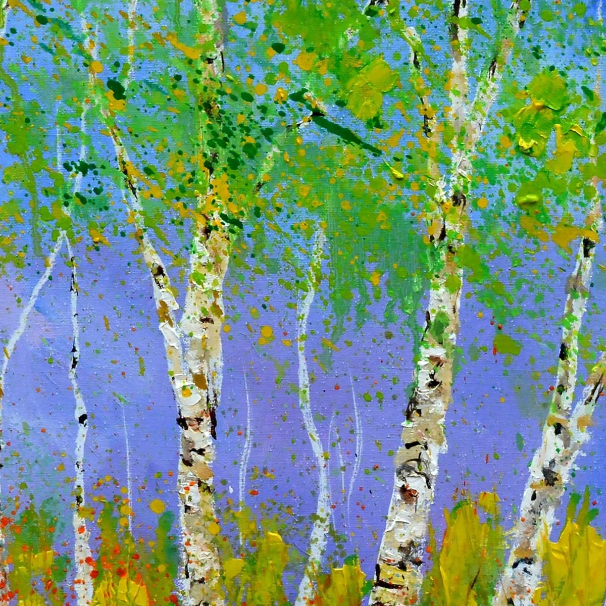 Affiche  bouleaux et coquelicots Affiche + cadre en bois - Chêne