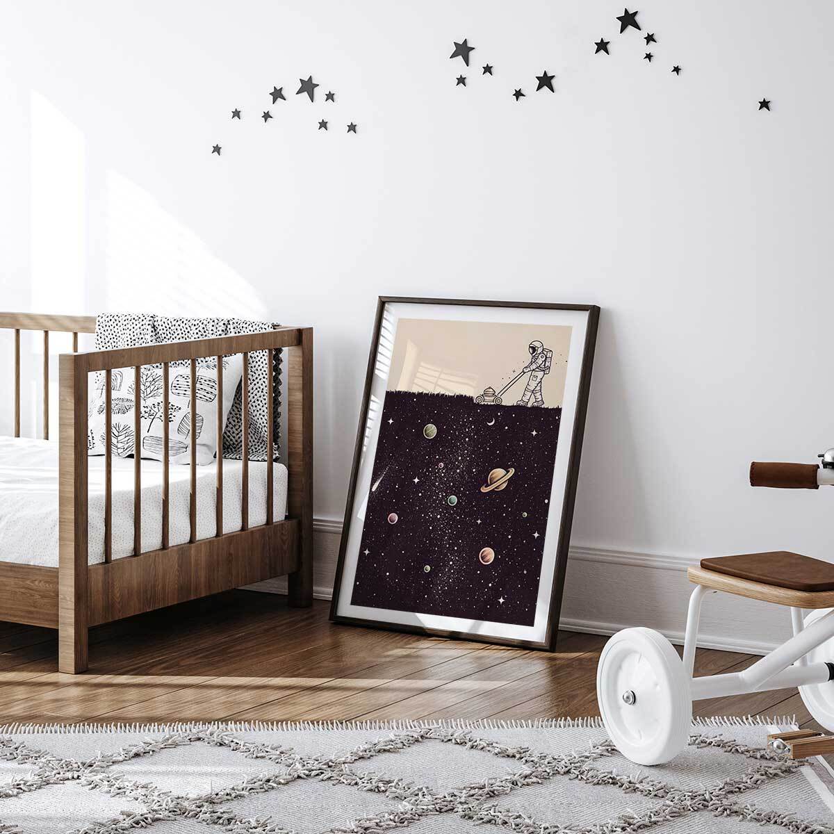 Affiche enfant space tondeuse  Affiche + cadre en bois - Noir