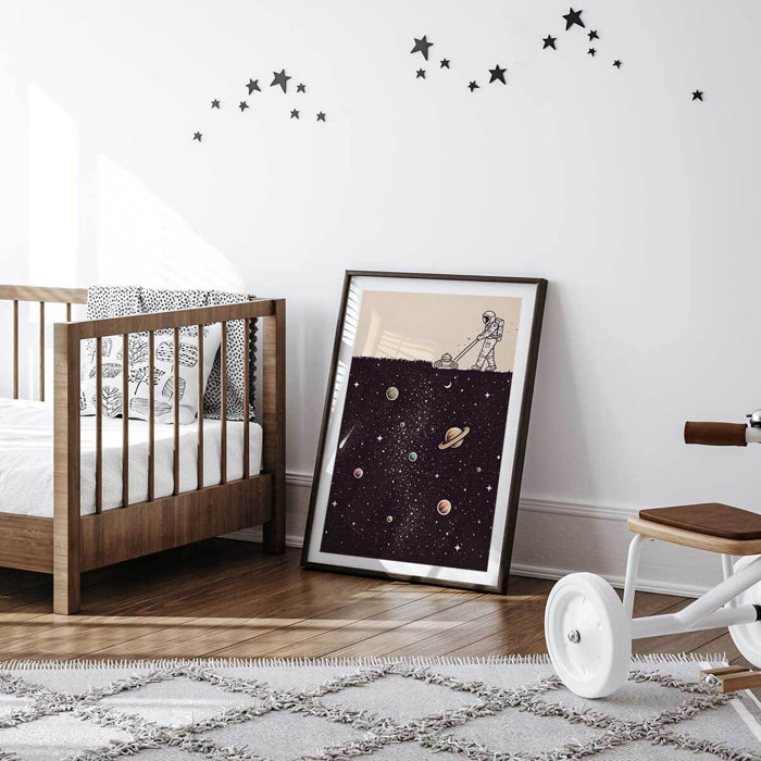 Affiche enfant space tondeuse  Affiche + cadre en bois - Noir