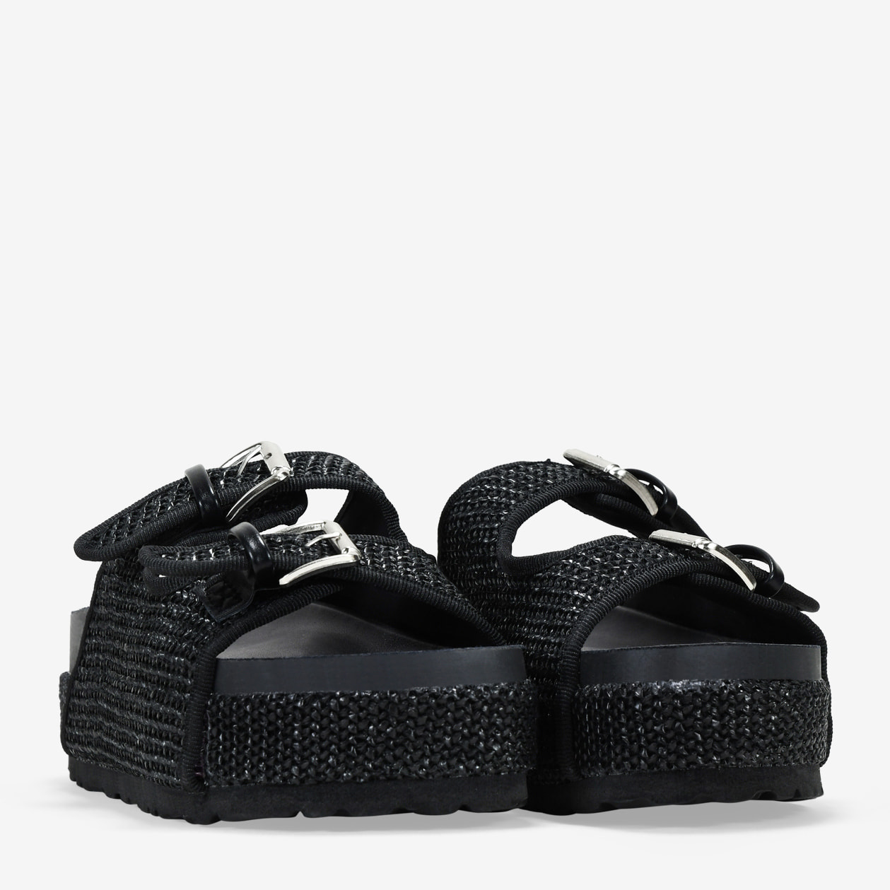 Sandalias esparto negras con plataforma y hebillas