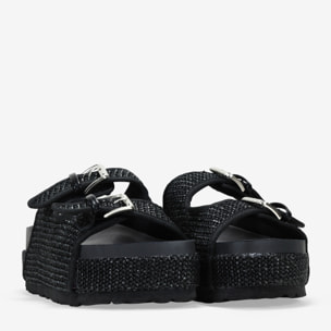 Sandalias esparto negras con plataforma y hebillas