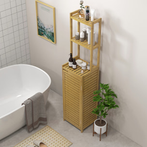 Meuble colonne salle de bain style naturel porte niche 4 étagères bambou