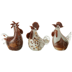 J-Line presse-papier Poule - verre tacheté - blanc/marron/ocre