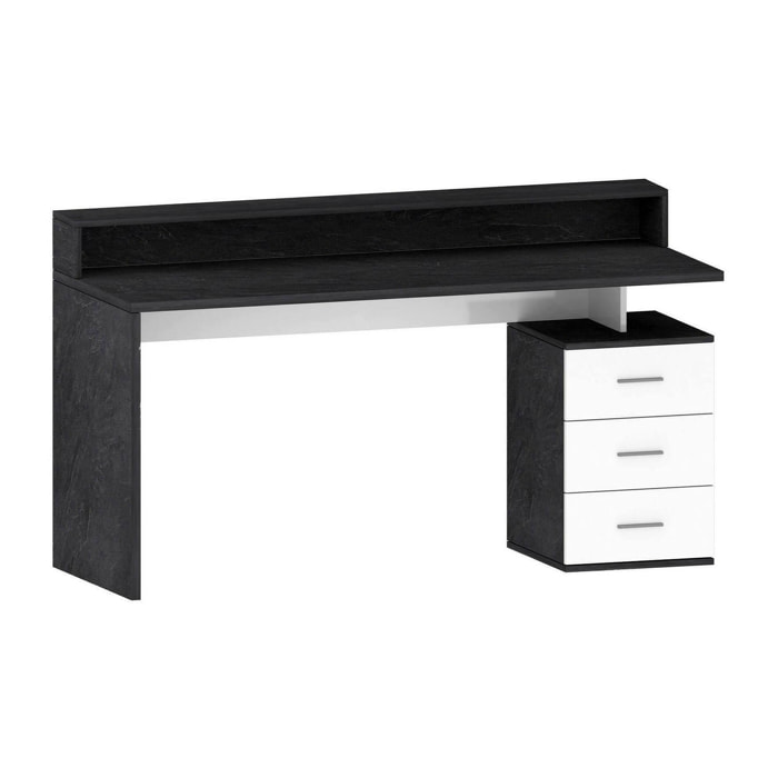 Scrivania Bardi, Scrittoio con sopralzo e luci LED, Scrivania ufficio multiuso, Scrivania salvaspazio, 160x60h90 cm, Bianco e Ardesia