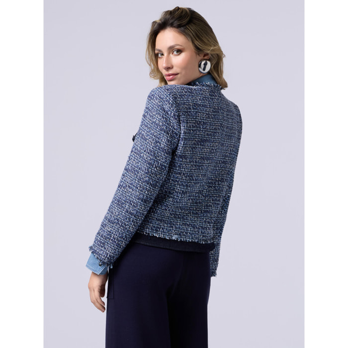 Oltre - Giacca in tweed con dettagli in denim - Blu