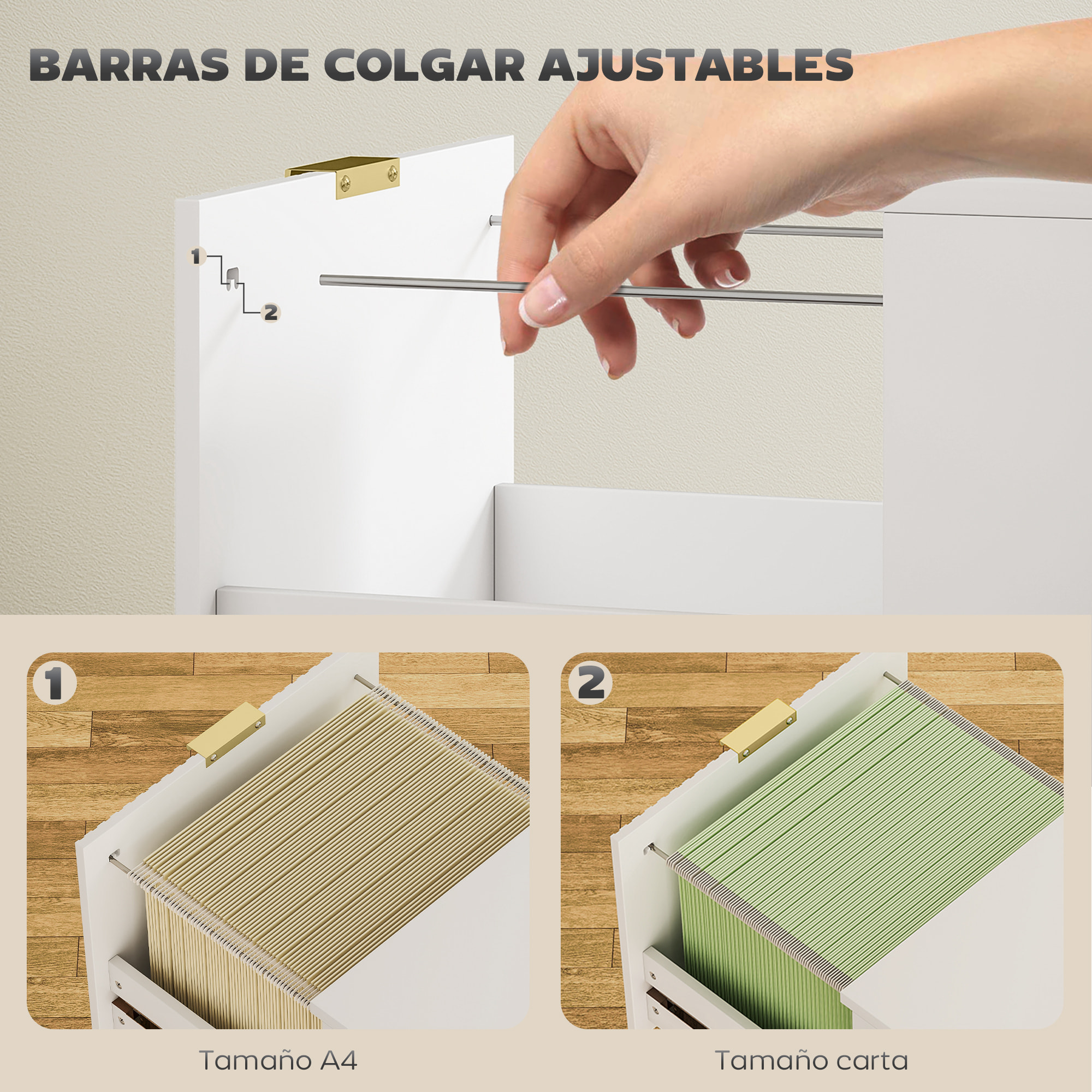 Cajonera de Oficina con 3 Cajones Cajonera de Escritorio con Frentes Acanalados Mueble Archivador para Tamaño A4 o Carta para Estudio 40x40x101 cm Blanco