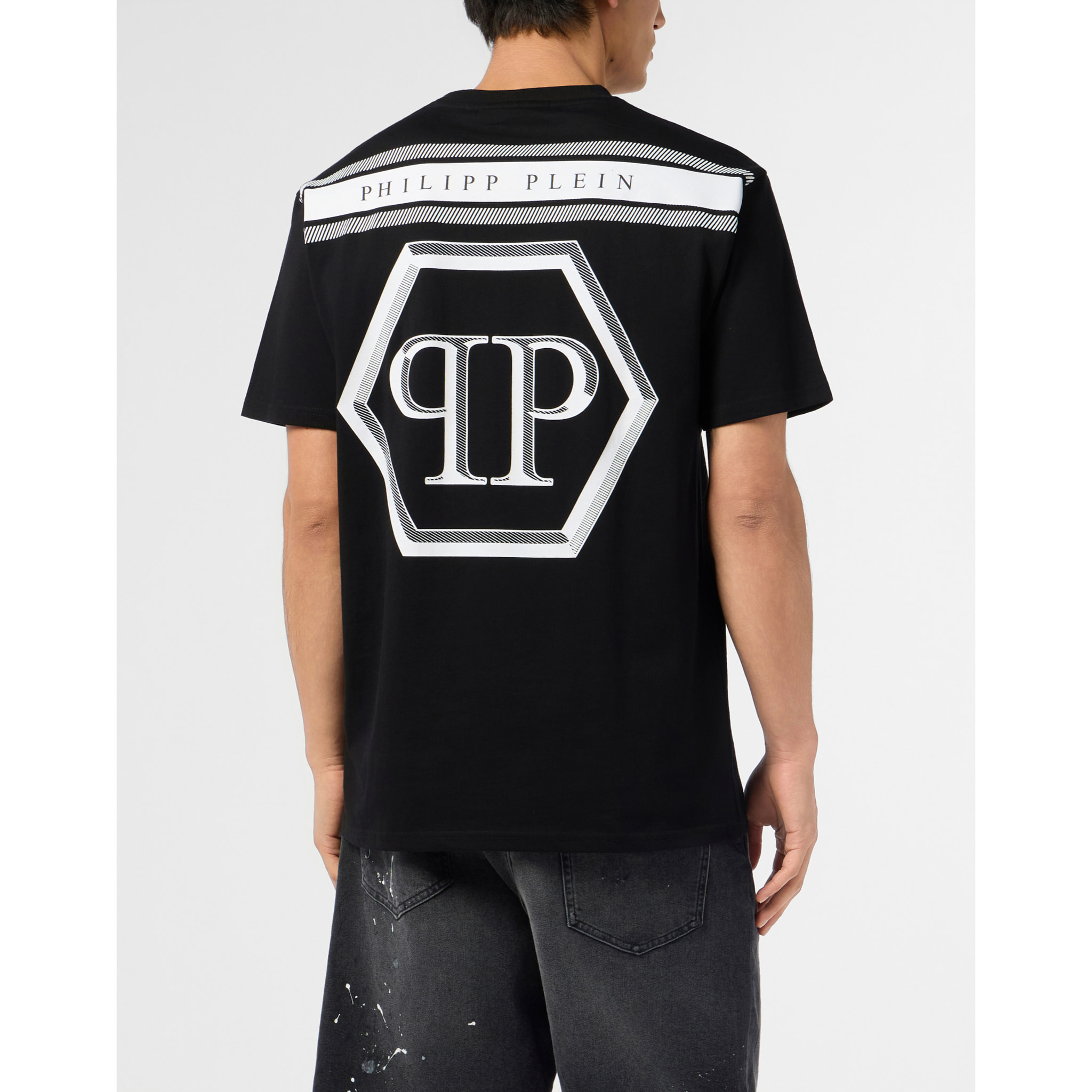PHILIPP PLEIN Round Neck T-Shirt Lines Hexagon