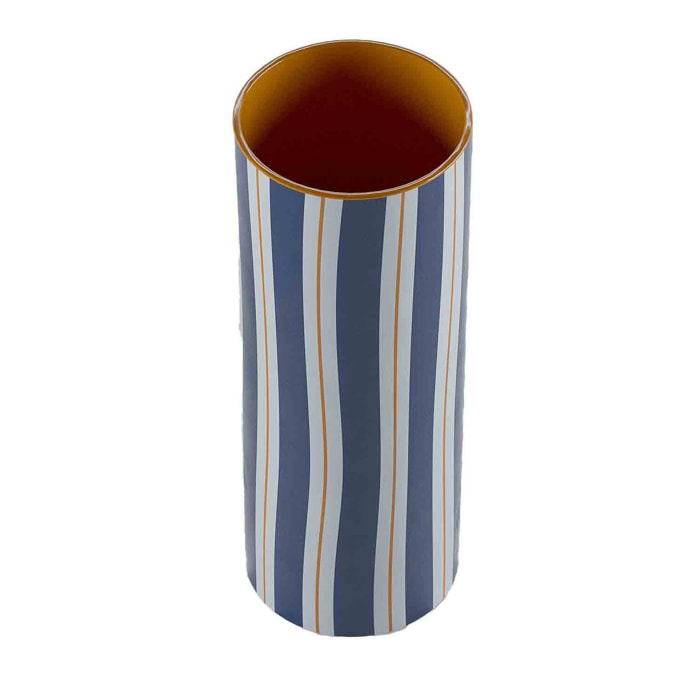 Vase cylindrique à rayures bleu, grand modèle