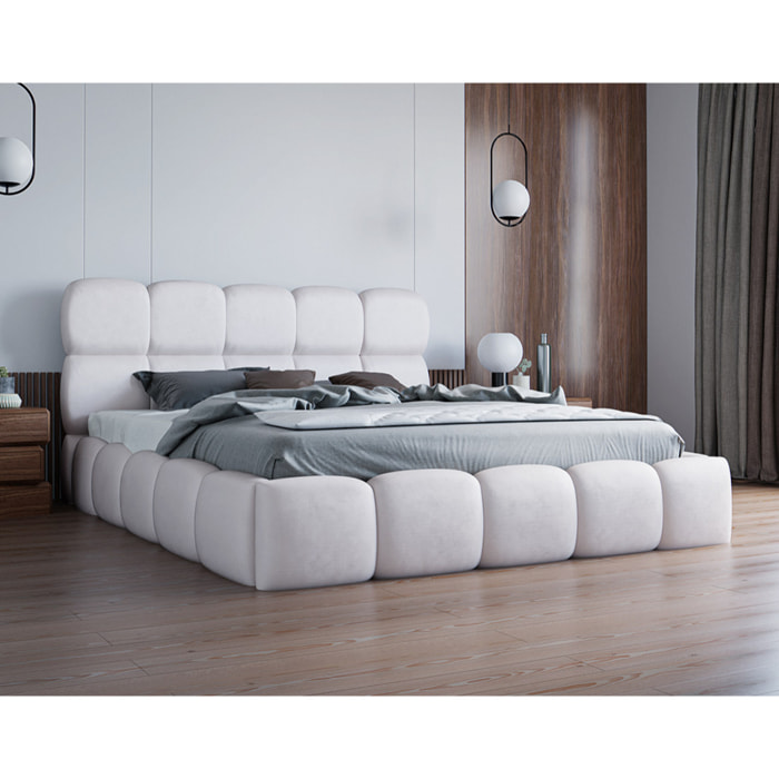 Mariposa - lit coffre - 160x200 cm - sommier inclus - en velours - Beige