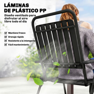 Juego de 4 Sillas de Jardín Exterior Plegables, Sillas Terraza Exterior con Reposabrazos, Respaldo y Asiento de PP, Marco Metálico, 55x63x93 cm, Negro