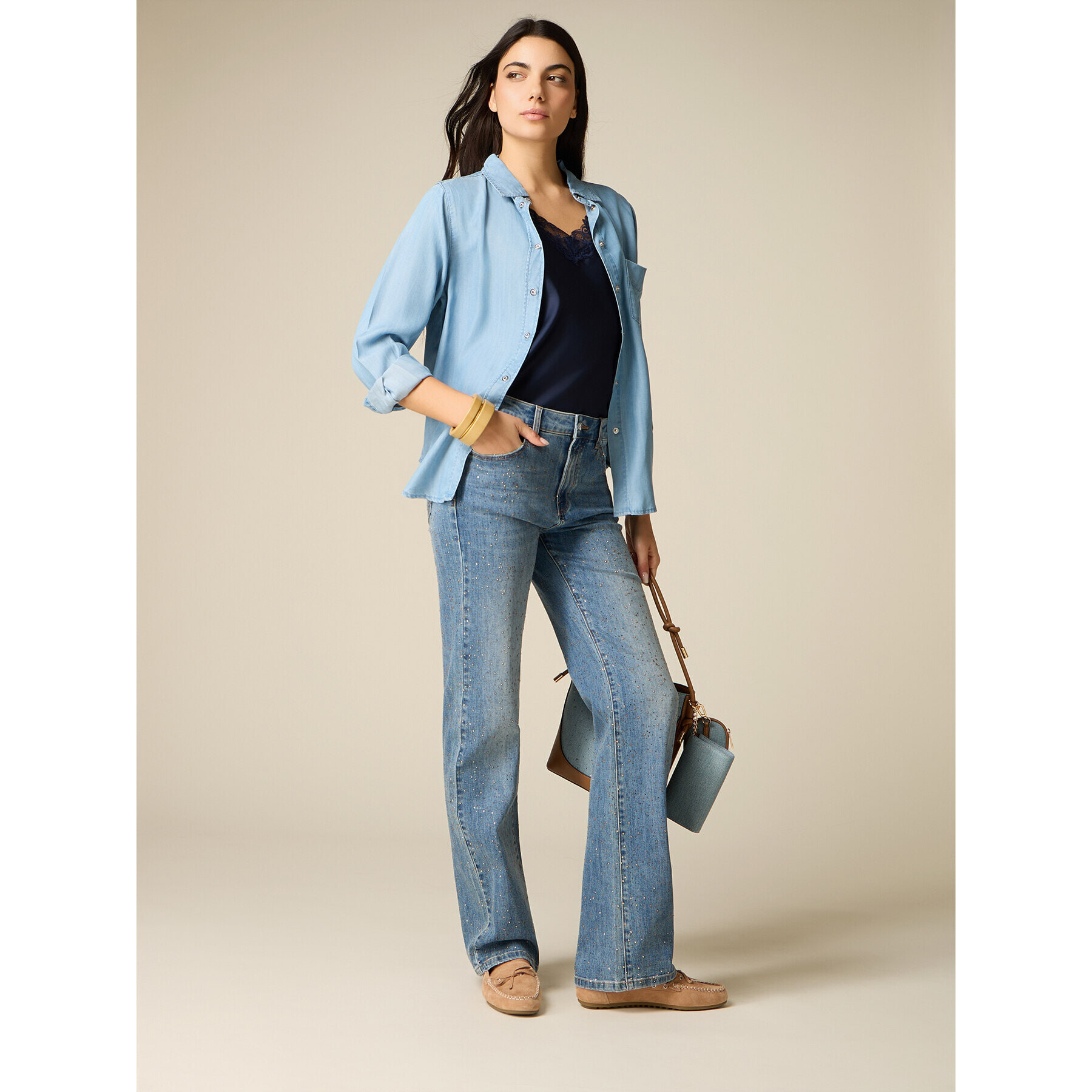 Oltre - Vaqueros regulares con cristales - Light - blue