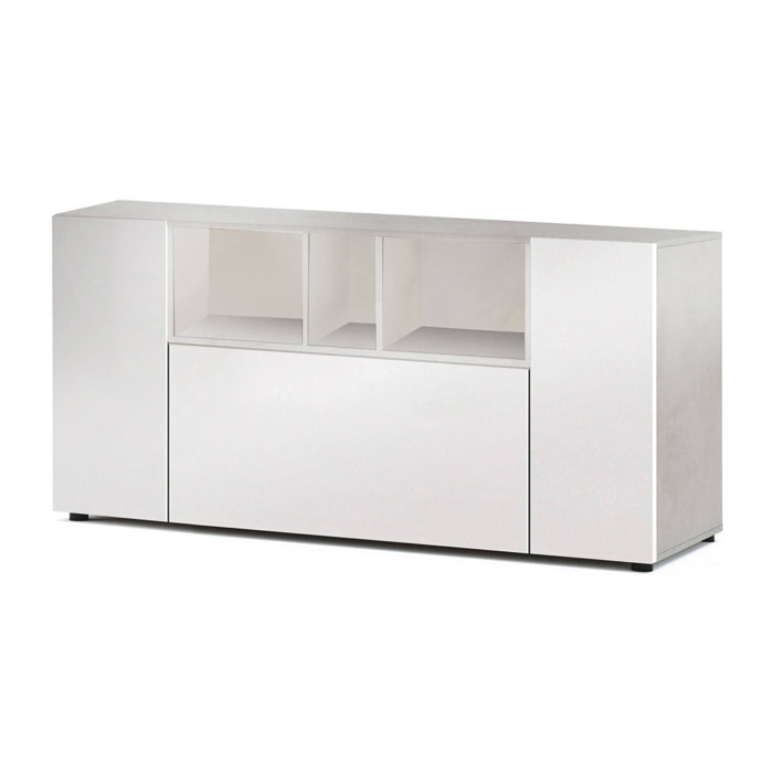 Credenza Crisantemo, Buffet da soggiorno con scomparti, Madia da salotto, Mobile Porta TV, Armadio moderno a 3 ante, 150x41h76 cm, Bianco e Cemento