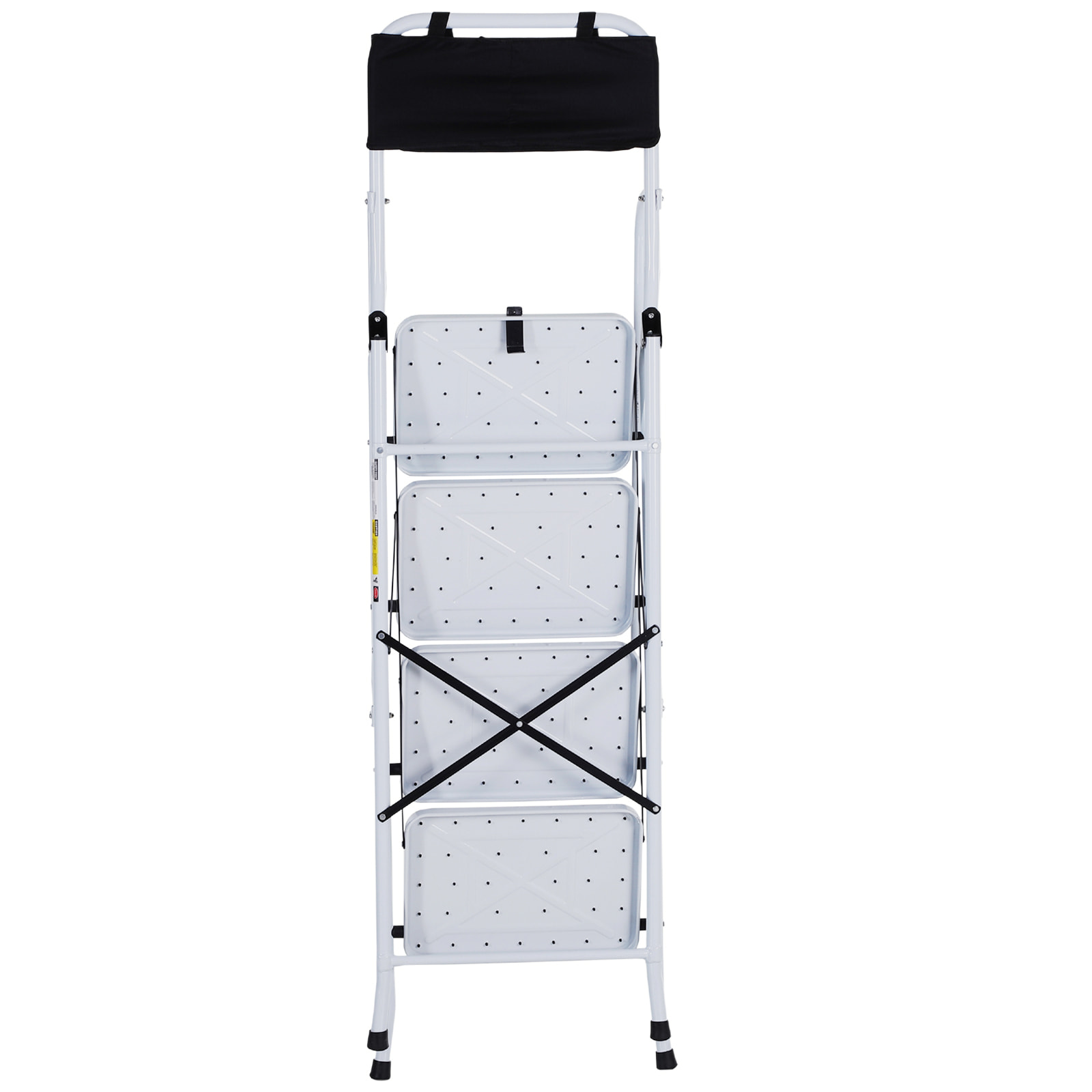 HOMCOM Escabeau pliable 4 marches XL antidérapantes double garde corps hauteur max. 1,55 m charge max. 150 Kg pochette outils intégrée acier blanc noir