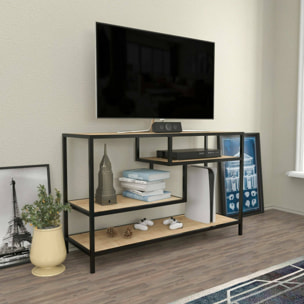 Mobile porta TV Dplizzar, Credenza da soggiorno, Armadio basso per TV, Base parete attrezzata, 120x39h75 cm, Quercia e Nero