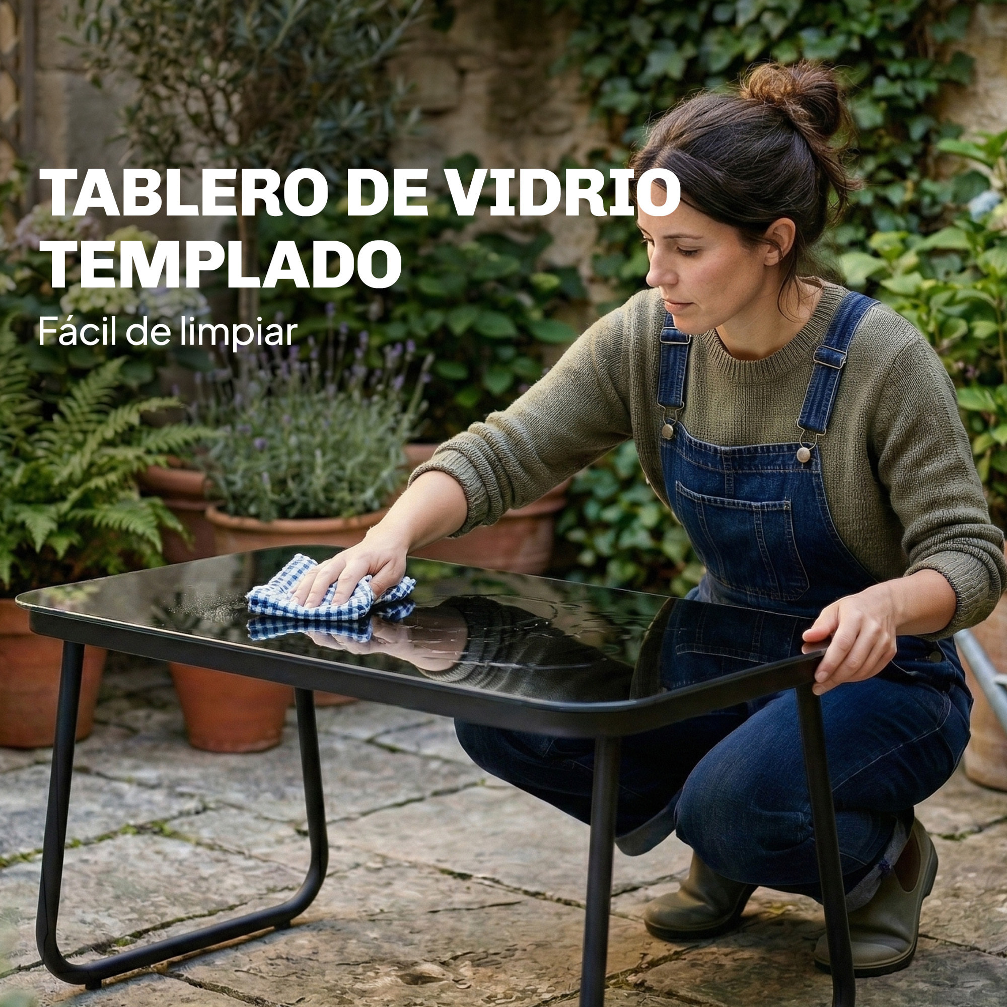 Conjunto Jardín Exterior de 4 Piezas, Muebles Jardín Exterior con Sofá de 2 Plazas, 2 Sillones, Mesa de Vidrio Templado, Tela de Textilene Transpirable, Estructura de Acero, Gris Oscuro