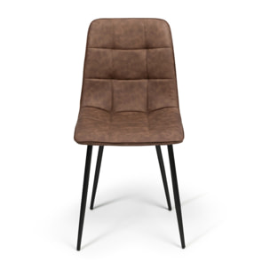 Chaises Linda imitation cuir marron et pieds métal noirs - lot de 4