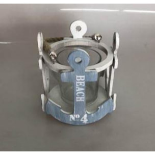 Portacandela in legno ancora azzurro cmø13x15