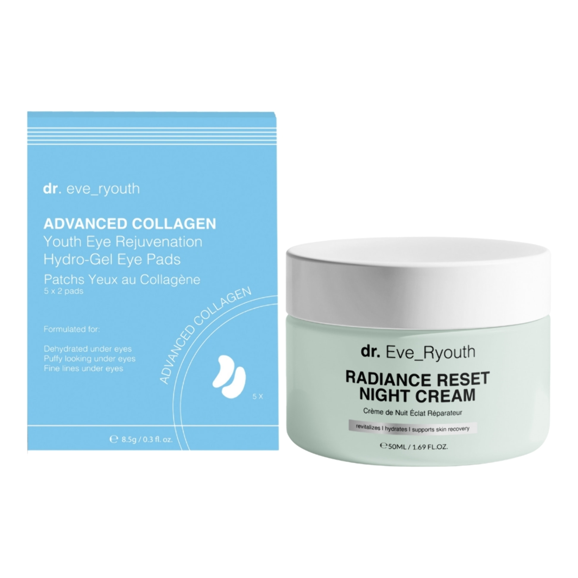 Crema de noche Radiance Reset + Parches de hidrogel para ojos Youth Eye Rejuvenation