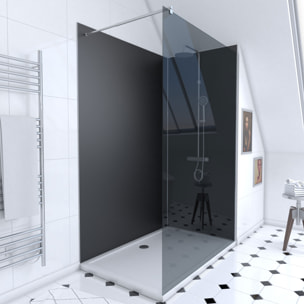 Pack Douche a l'Italienne 90x120 - Kit Panneaux Muraux Noir/Chrome + Receveur + Paroi Fumee 8 mm