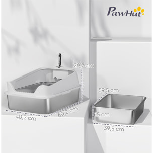 Arenero para Gatos de Acero Inoxidable XL, Caja de Arena para Gatos, Arenero con Borde Alto, Pala Metálica, Fácil de Limpiar, Prueba de Fugas, 60,2x40,2x29,7 cm, Gris