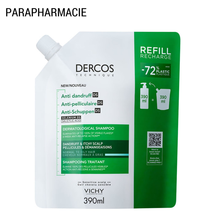 Dercos Technique  - Éco-recharge Shampooing Traitant Anti-Pelliculaire