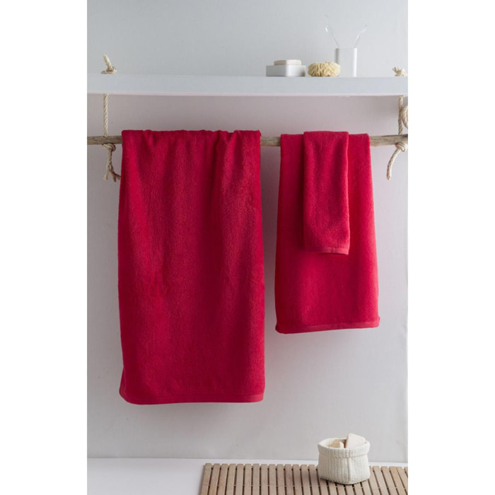 Set de 3 serviettes en coton 550 gr/m2 couleur Rouge