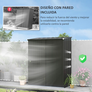 Cobertizo de Jardín Exterior 1,34 m² 161,5x94,5x196 cm Caseta de Jardín Exterior Metálica con 1 Puerta y Cerradura para Almacenamiento de Herramientas para Patio Terraza Negro Carbón