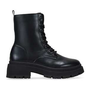 Botines militares negros con cordones y cremallera
