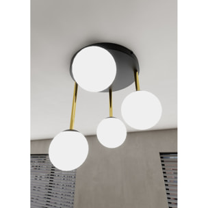 Lampada da soffitto Dolce in acciaio nero opaco e vetro opalino