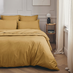 Parure de lit Housse de couette + Taies rectangles en percale de coton, PREMIÈRE, Jaune Sahara