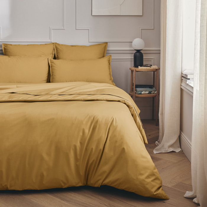 Parure de lit Housse de couette + Taies rectangles en percale de coton, PREMIÈRE, Jaune Sahara
