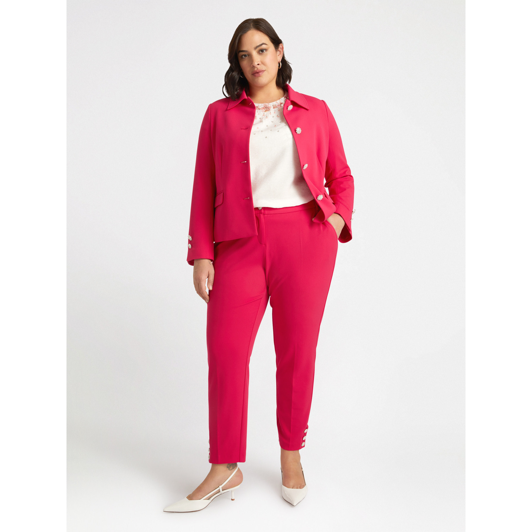 Fiorella Rubino - Pantaloni dritti con bottoni al fondo - Rosso