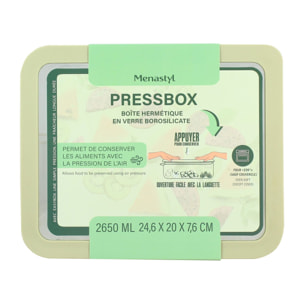 Boîte hermétique rectangulaire verte 2,6L PRESSBOX